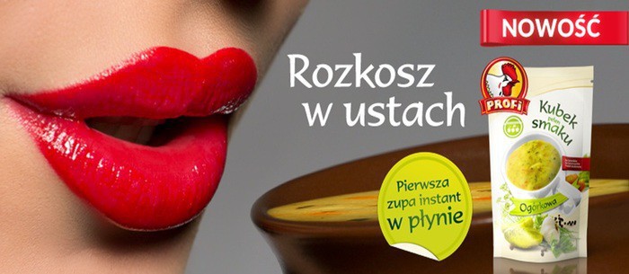 Rozkosz w ustach reklamuje zupy Kubek pełen smaku marki Profi