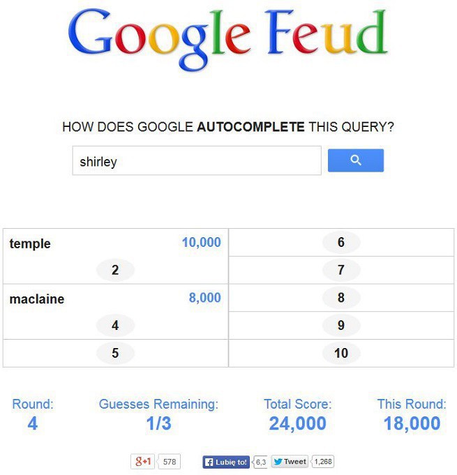 Google proponuje wyszukiwarkowy quiz Google Feud