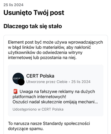 usunięty post CERT Polska 