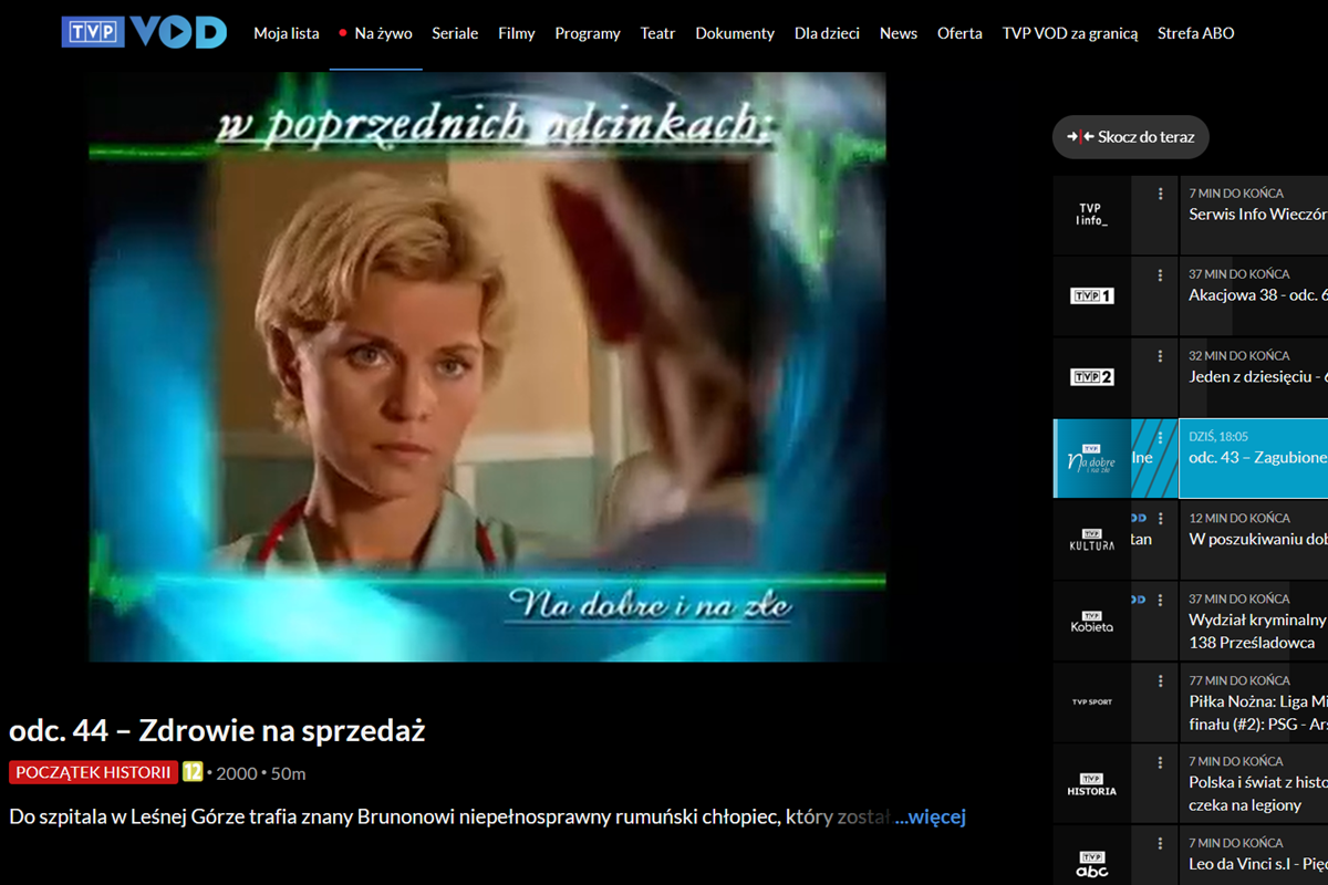 Kanał FAST Na dobre i na złe w TVP VOD