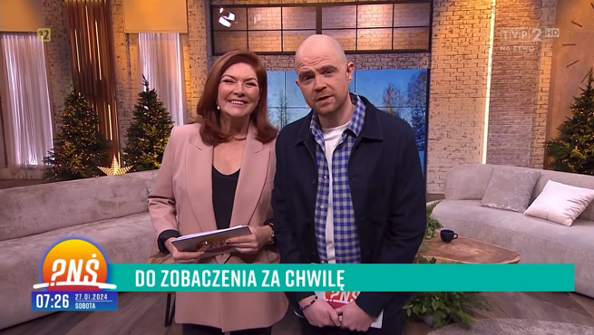 Katarzyna Dowbor i Filip Antonowicz podczas debiutu w „Pytaniu na śniadanie”; fot. TVP/Screen