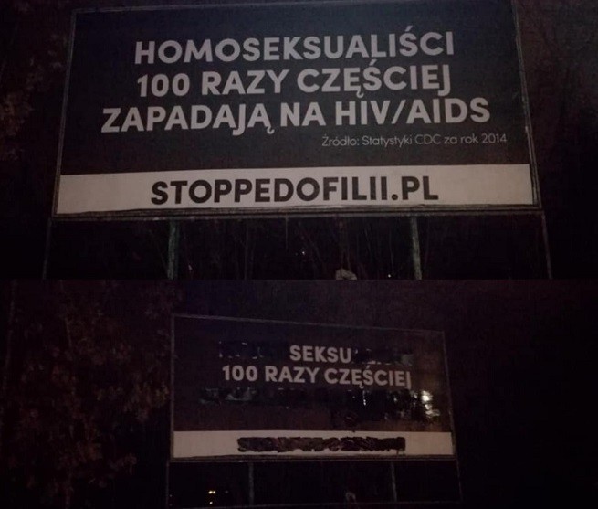 Na górze plakat sprzed zmian, na dole po modyfikacji Wrocławskiej Grupy Nieznanych