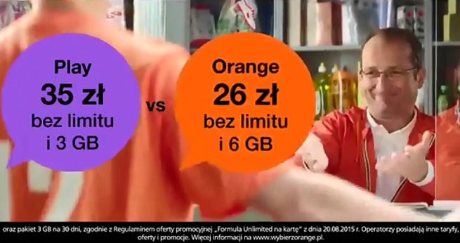 kadr z reklamy Orange na Kartę z porównaniem do oferty Play
